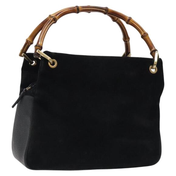 GUCCI Bamboo Hand Bag Suede Black Gold - Picture 1 of 16